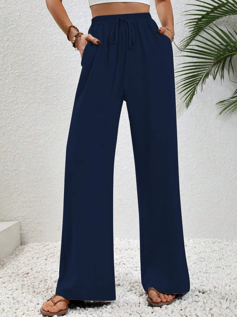 Damen Weite Palazzohose mit hohem Elastikbund, Kordelzug und Eingrifftaschen Nord Taschen