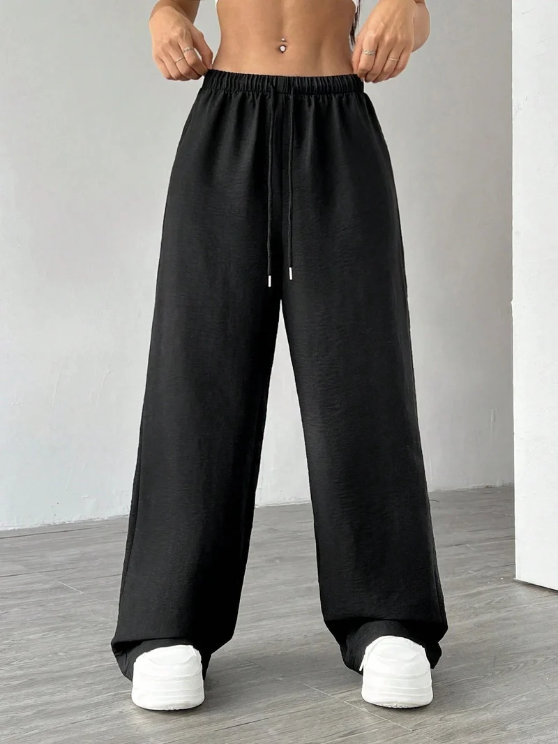 Damen Weite Lounge-Hose mit hohem Elastikbund und Kordelzug Nord Taschen