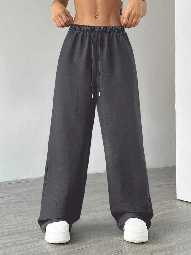 Damen Weite Lounge-Hose mit hohem Elastikbund und Kordelzug Nord Taschen