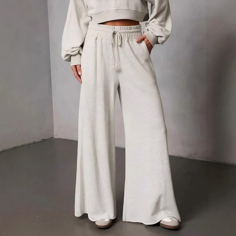 Damen weite High-Waist Loungehose mit Kordelzug und Seitentaschen Nord Taschen