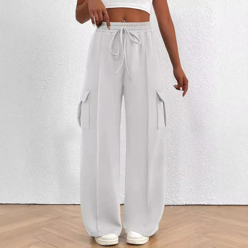 Damen Weite Cargo-Loungehose mit Tunnelzugbund und aufgesetzten Pattentaschen Nord Taschen