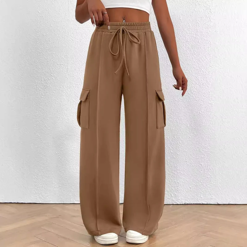 Damen Weite Cargo-Loungehose mit Tunnelzugbund und aufgesetzten Pattentaschen Nord Taschen