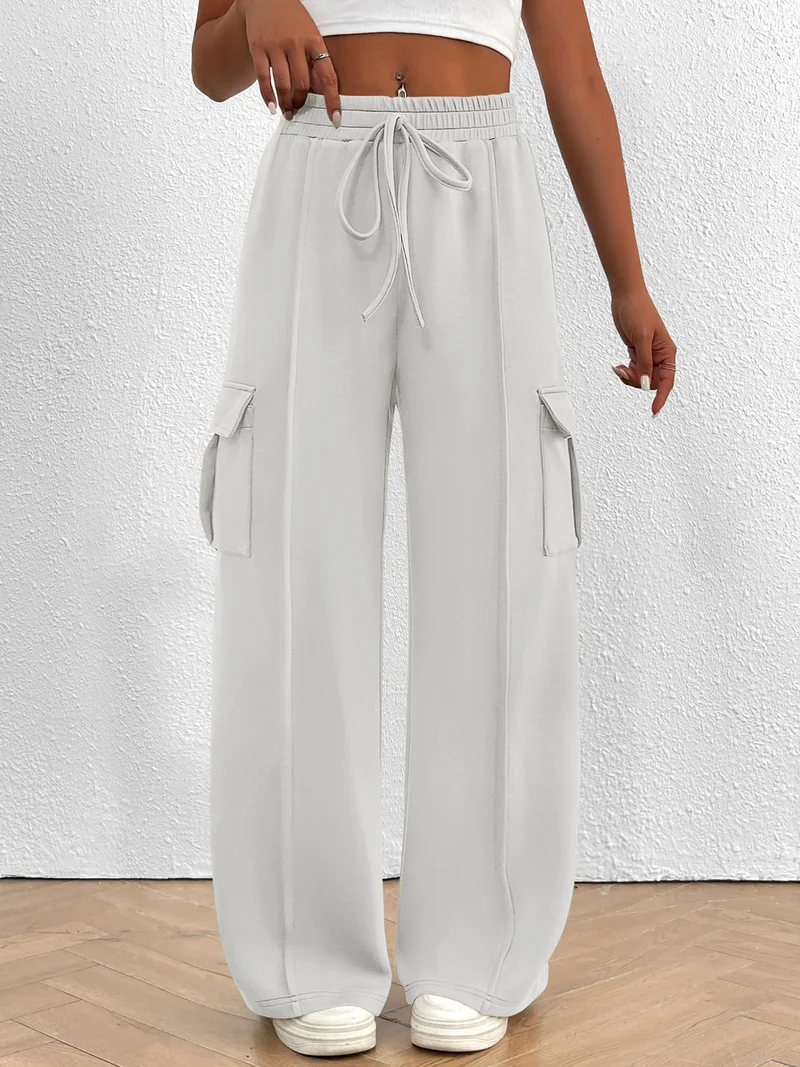 Damen Weite Cargo-Loungehose mit Tunnelzugbund und aufgesetzten Pattentaschen Nord Taschen