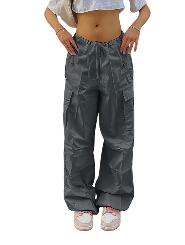 Damen Weite Cargo-Hose aus leichtem Funktionsstoff mit Tunnelzug und Pattentaschen Nord Taschen
