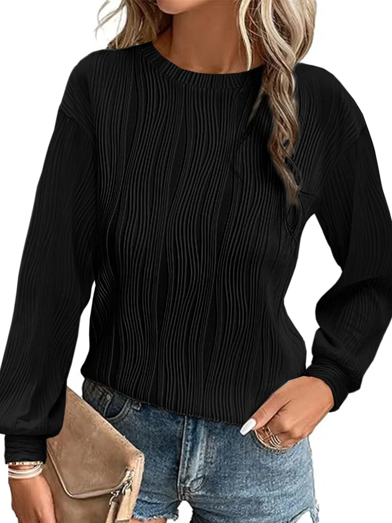 Damen Plissiertes Feinstrick-Longsleeve mit Rundhalsausschnitt Nord Taschen