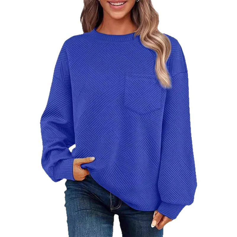 Damen Oversize Strukturstrick-Pullover mit Brusttasche Nord Taschen