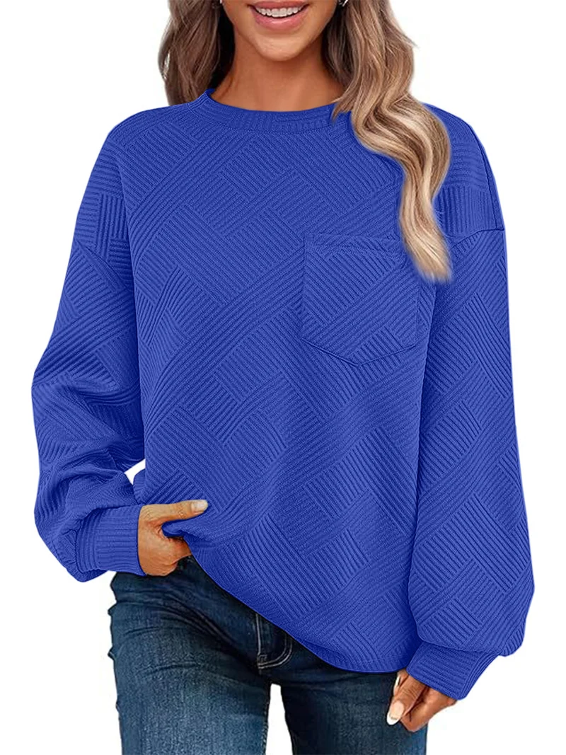 Damen Oversize Strukturstrick-Pullover mit Brusttasche Nord Taschen
