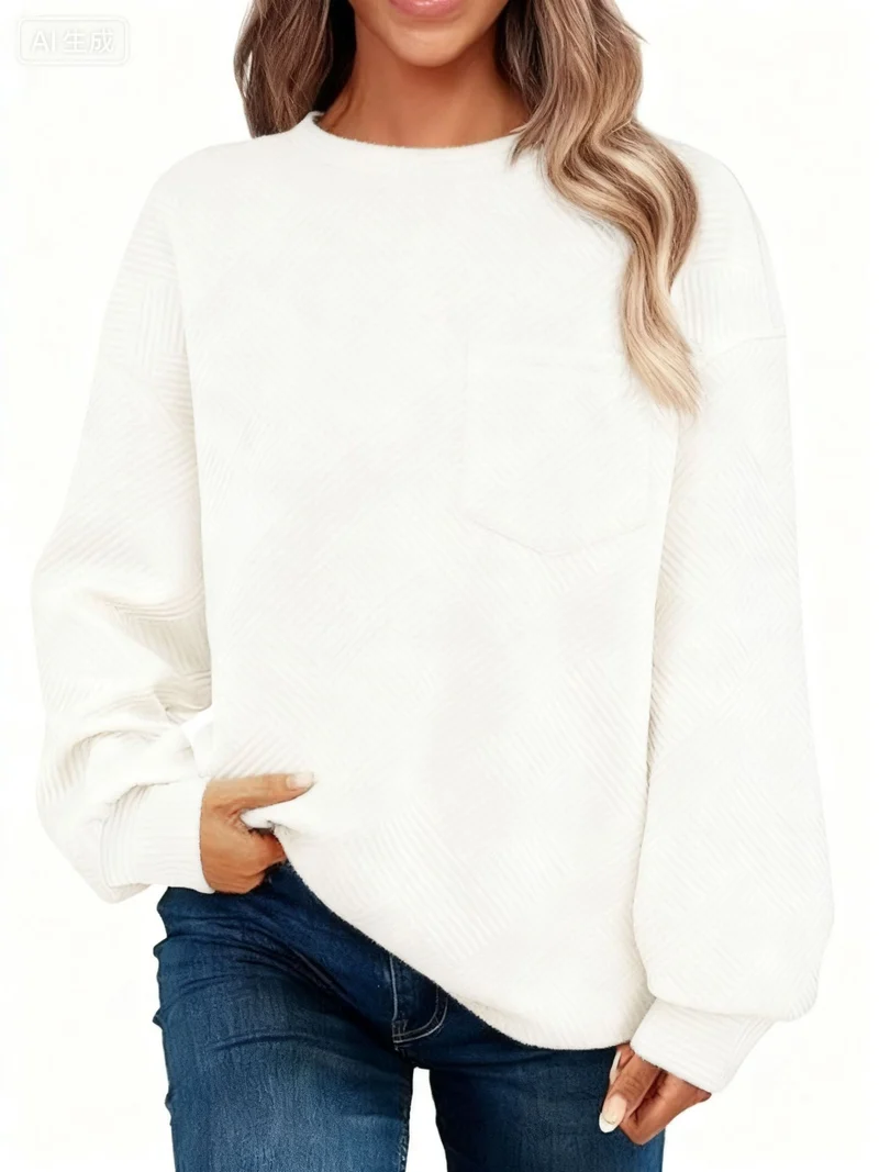 Damen Oversize Strukturstrick-Pullover mit Brusttasche Nord Taschen