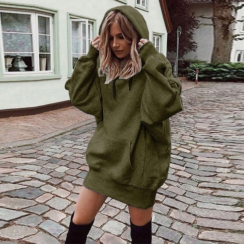 Damen Oversize Kapuzenkleid mit Kängurutasche Nord Taschen