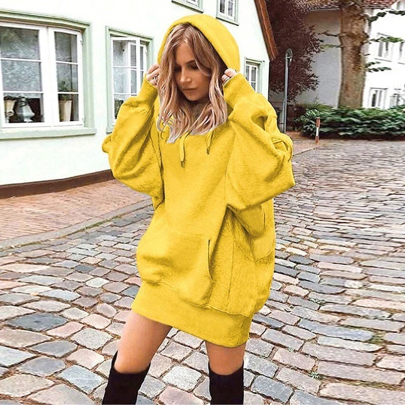 Damen Oversize Kapuzenkleid mit Kängurutasche Nord Taschen