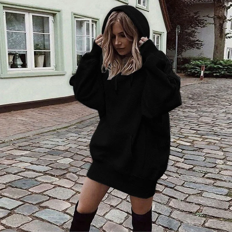 Damen Oversize Kapuzenkleid mit Kängurutasche Nord Taschen