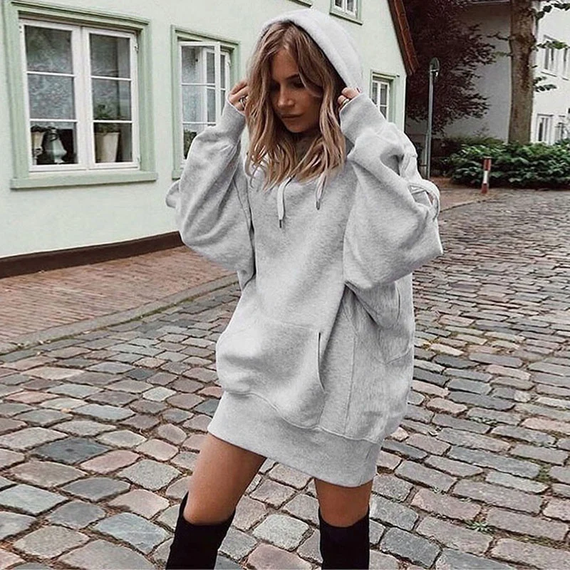 Damen Oversize Kapuzenkleid mit Kängurutasche Nord Taschen