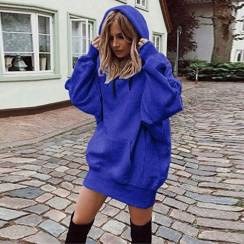 Damen Oversize Kapuzenkleid mit Kängurutasche Nord Taschen