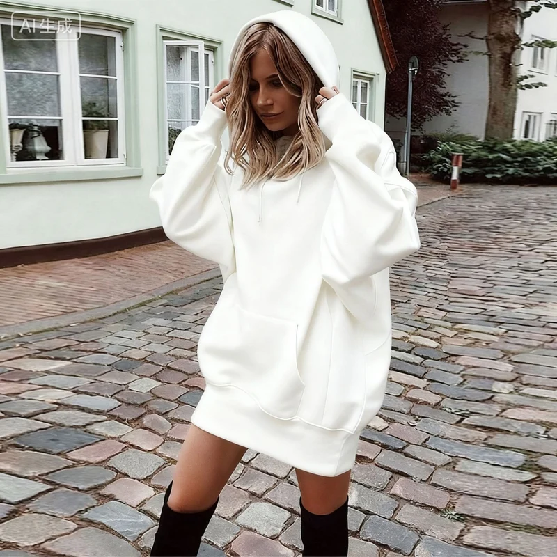 Damen Oversize Kapuzenkleid mit Kängurutasche Nord Taschen