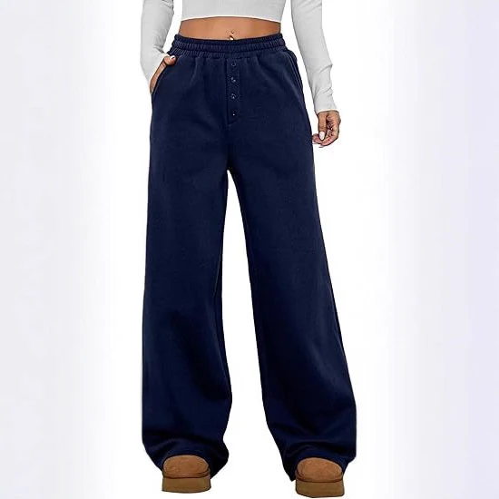 Damen Kuschelige Fleece-Sweatpants mit weitem Bein und hohem Elastikbund Nord Taschen