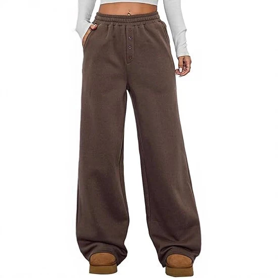 Damen Kuschelige Fleece-Sweatpants mit weitem Bein und hohem Elastikbund Nord Taschen