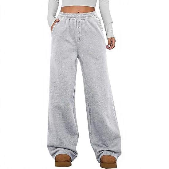 Damen Kuschelige Fleece-Sweatpants mit weitem Bein und hohem Elastikbund Nord Taschen