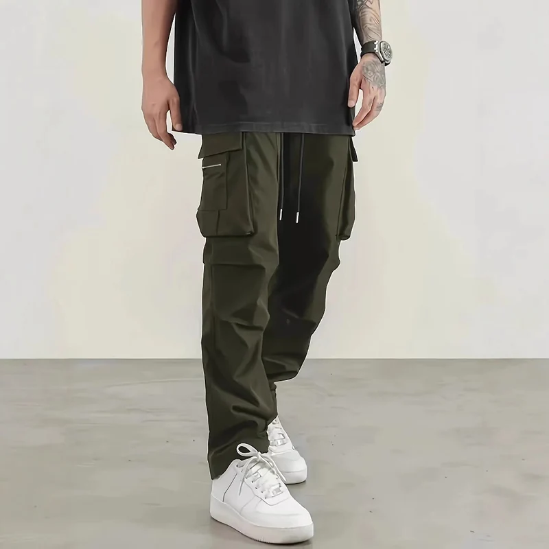 Herren weite Utility-Cargohose mit Tunnelzugbund, Multifunktionstaschen & Reißverschlusstasche Nord Taschen