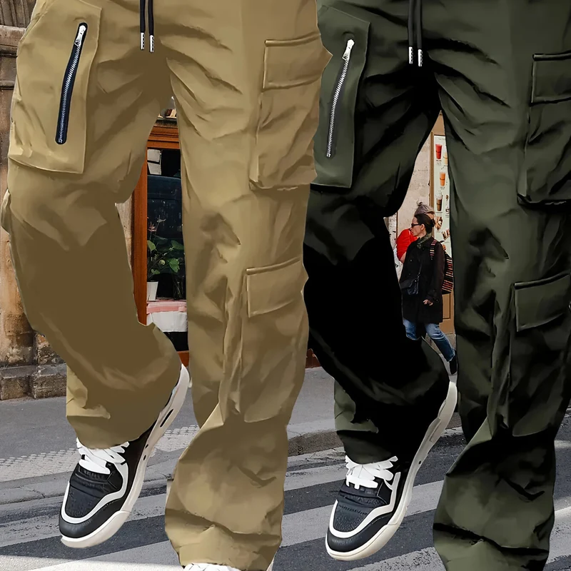 Herren weite Utility-Cargohose mit Tunnelzugbund, multifunktionalen Taschen & Reißverschlusstasche Nord Taschen