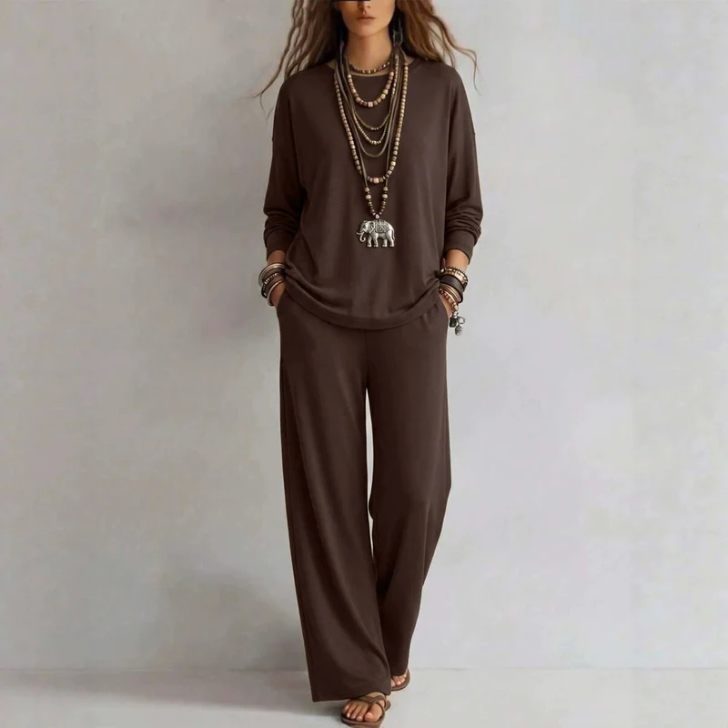 Damen Loungewear-Set mit weitem Bund und Oversize-Langarmshirt Nord Taschen