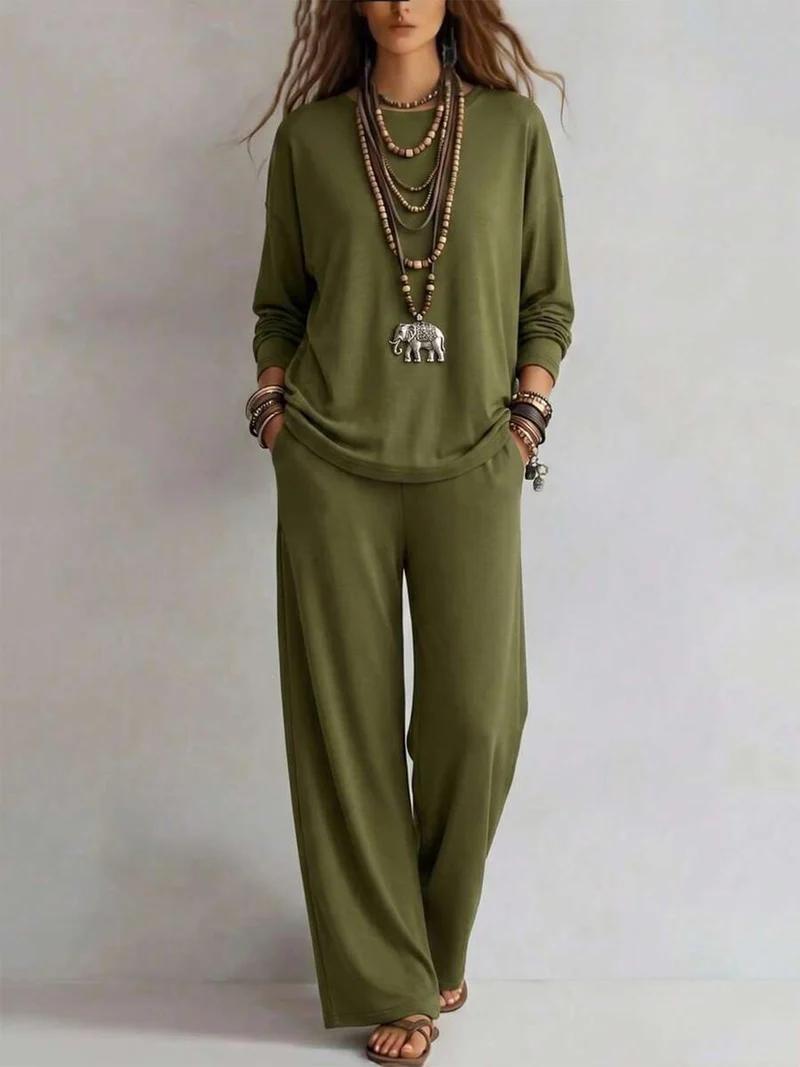 Damen Loungewear-Set mit weitem Bund und Oversize-Langarmshirt Nord Taschen