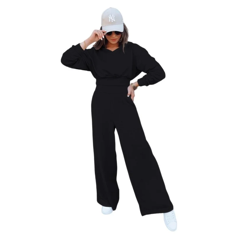 Damen Loungewear-Set mit Cropped V‑Ausschnitt-Pullover und hochtaillierter Palazzohose Nord Taschen