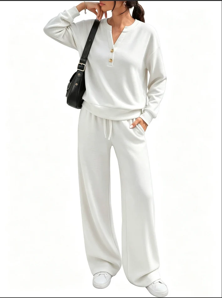 Damen Lounge-Set mit Henley-Kragen und palazzoweiter Jogginghose Nord Taschen