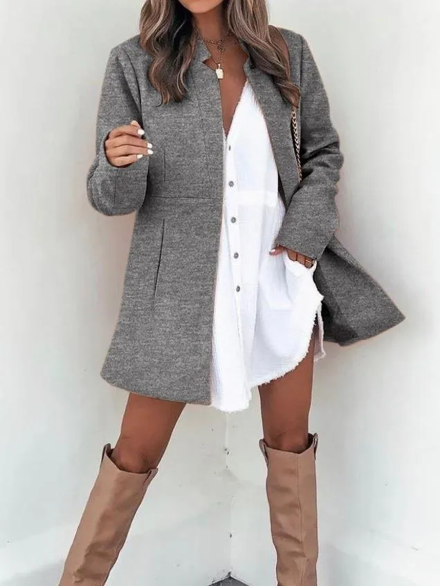 Damen Longline Blazermantel mit taillierter Teilungsnaht und cleanem V‑Ausschnitt Nord Taschen