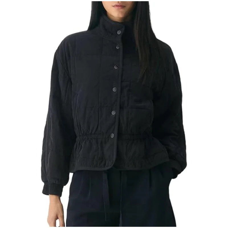 Damen Kurz geschnittene Steppjacke mit Stehkragen und Taillengummi Nord Taschen