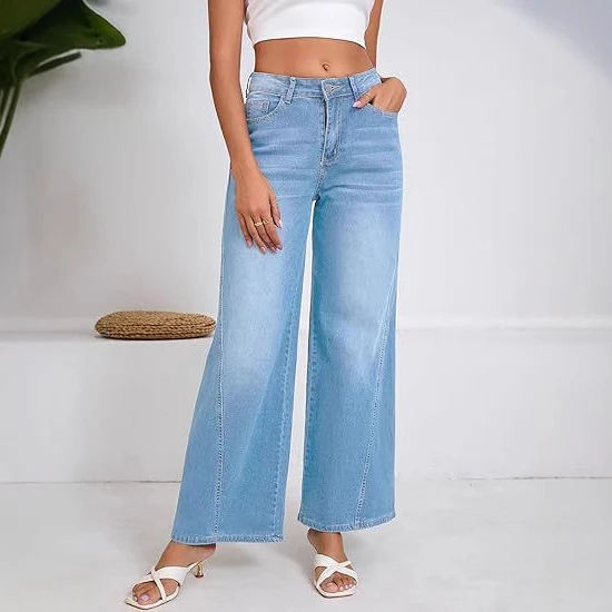Damen Hochtaillierte Palazzohose aus Denim mit weitem Bein Nord Taschen