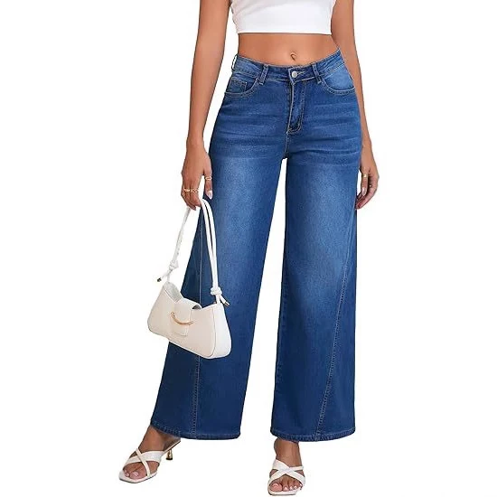 Damen Hochtaillierte Palazzohose aus Denim mit weitem Bein Nord Taschen