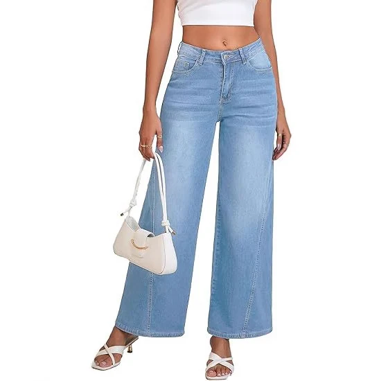 Damen Hochtaillierte Palazzohose aus Denim mit weitem Bein Nord Taschen