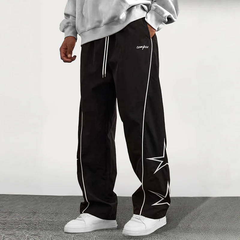 Herren Weite Trackpants mit Kontrastpaspel, Kordelzug und Sternapplikation Nord Taschen
