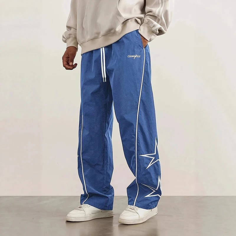 Herren Weite Trackpants mit Kontrastpaspel, Kordelzug und Sternapplikation Nord Taschen