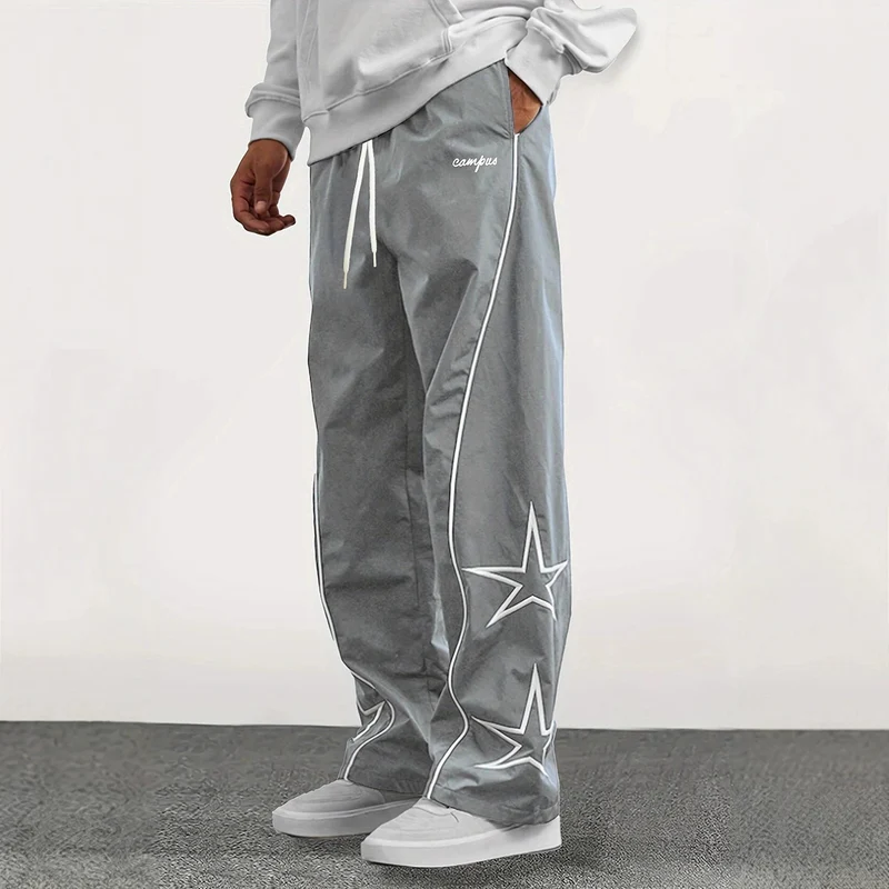 Herren Weite Trackpants mit Kontrastpaspel, Kordelzug und Sternapplikation Nord Taschen