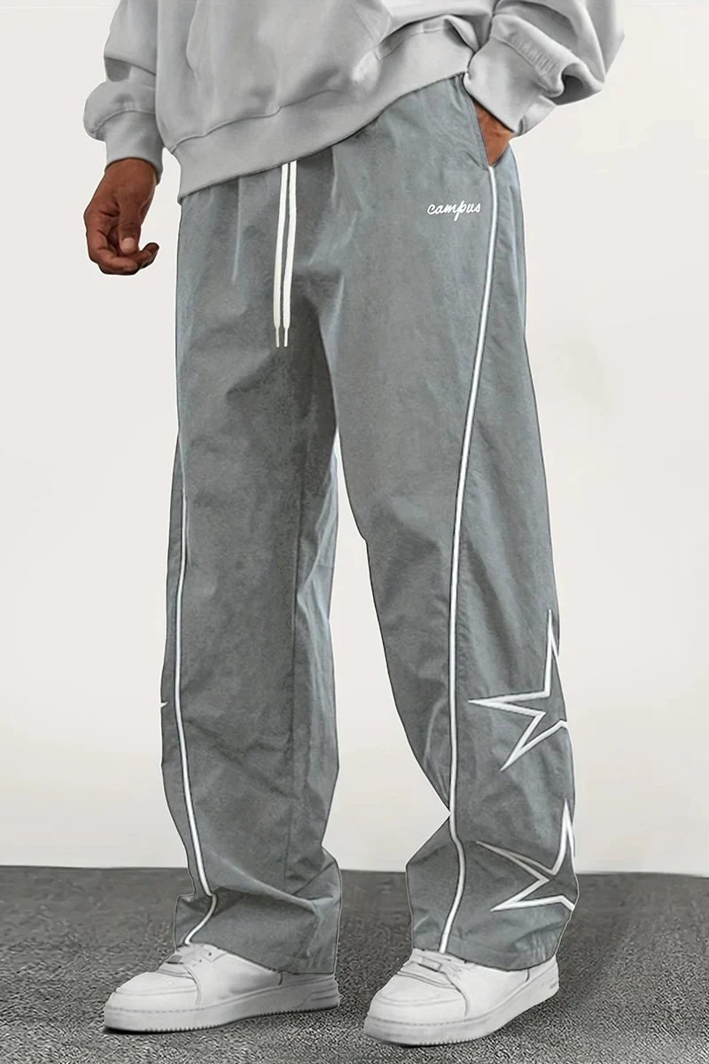 Herren Weite Trackpants mit Kontrastpaspel, Kordelzug und Sternapplikation Nord Taschen