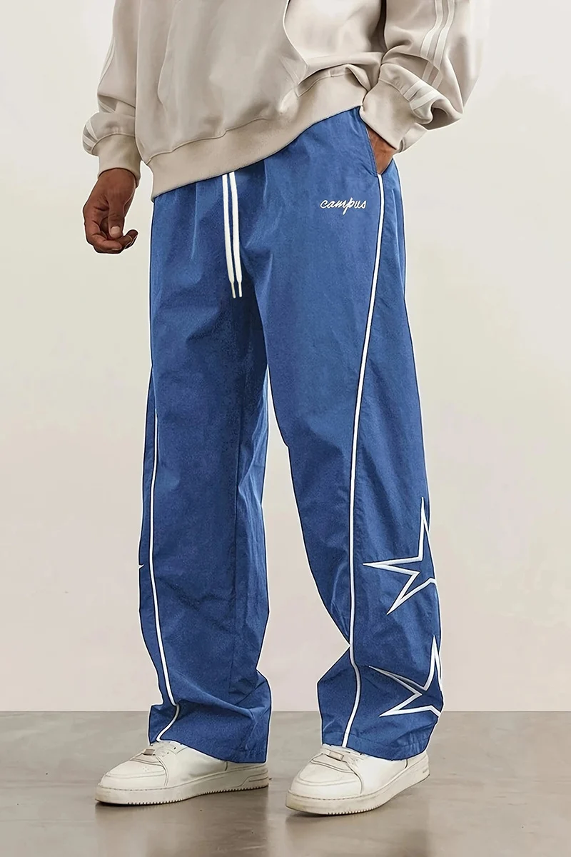 Herren Weite Trackpants mit Kontrastpaspel, Kordelzug und Sternapplikation Nord Taschen