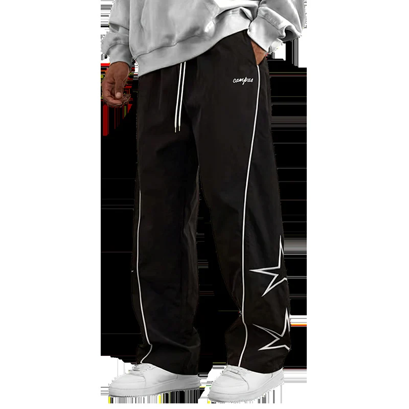 Herren Weite Trackpants mit Kontrastpaspel, Kordelzug und Sternapplikation Nord Taschen