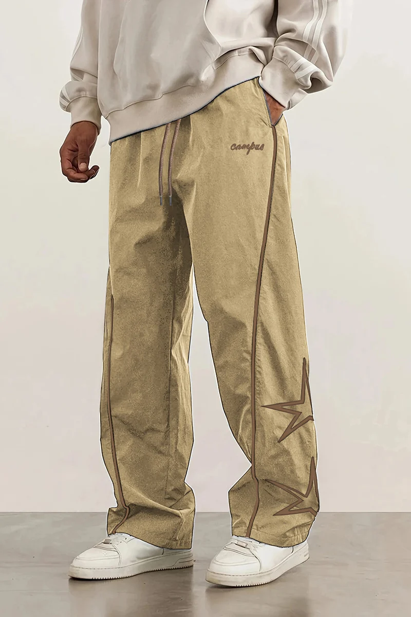 Herren Weite Trackpants mit Kontrastpaspel, Kordelzug und Sternapplikation Nord Taschen