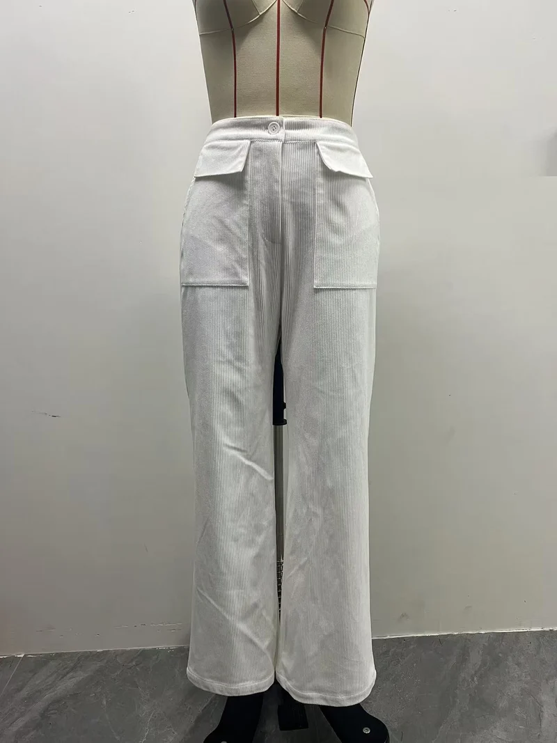 Damen Weite Cord-Palazzohose mit hoher Taille und aufgesetzten Pattentaschen Nord Taschen