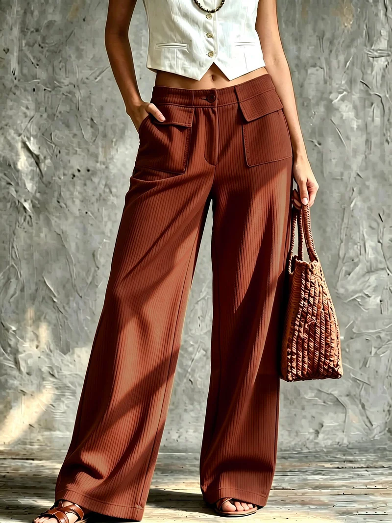 Damen Weite Cord-Palazzohose mit hoher Taille und aufgesetzten Pattentaschen Nord Taschen