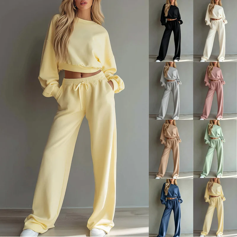 Damen Weiches Lounge-Set mit kurzem Sweatshirt und weiter Jogginghose Nord Taschen
