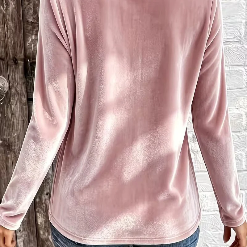 Damen Velours-Longsleeve mit überlappendem V-Ausschnitt und femininer Drapierung Nord Taschen
