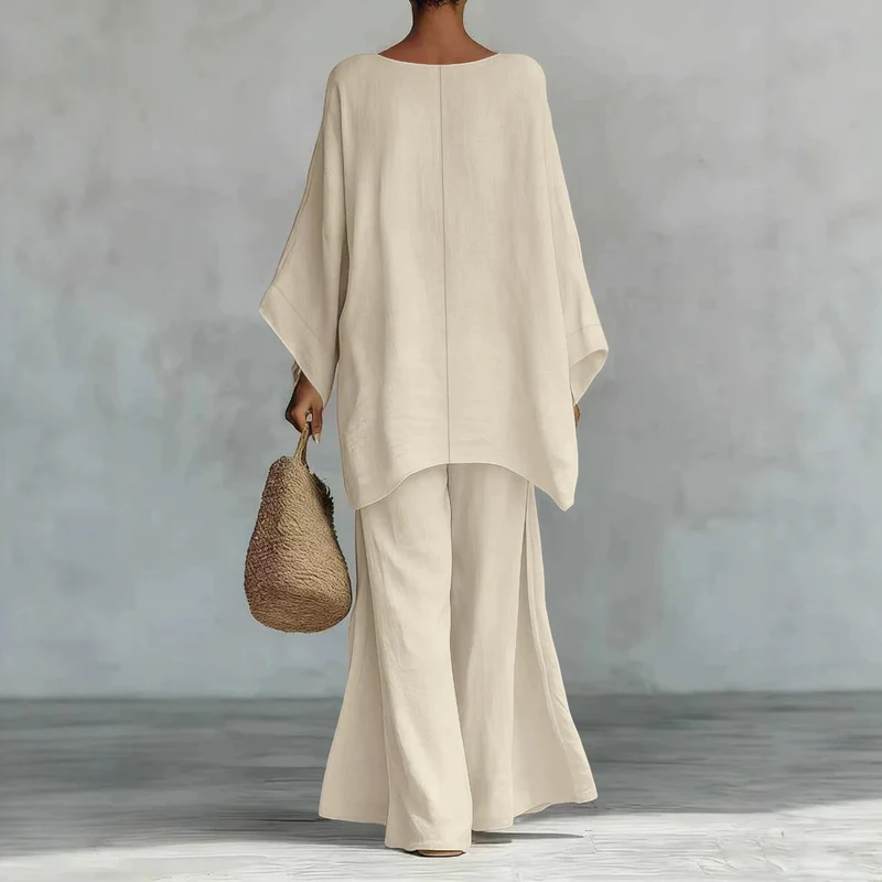 Damen Lässiges Oversize-Kaftanoberteil mit weiten Palazzohosen Nord Taschen