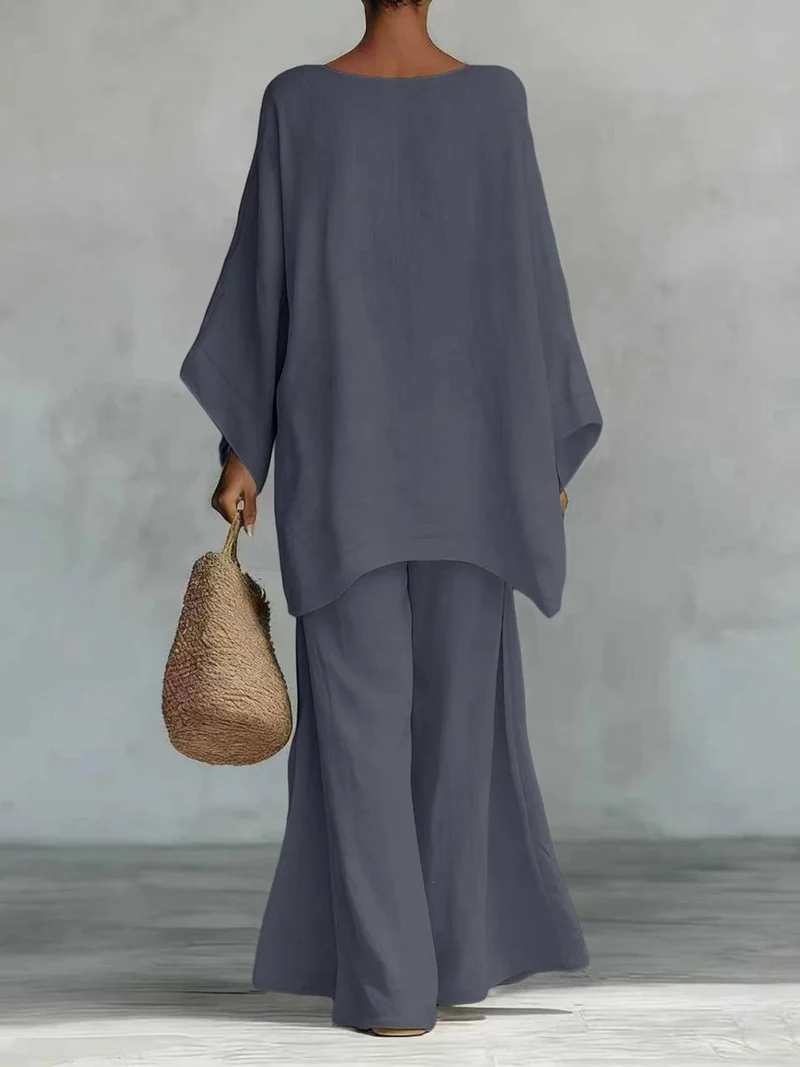 Damen Lässiges Oversize-Kaftanoberteil mit weiten Palazzohosen Nord Taschen
