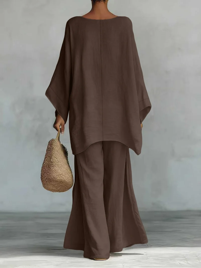 Damen Lässiges Oversize-Kaftanoberteil mit weiten Palazzohosen Nord Taschen