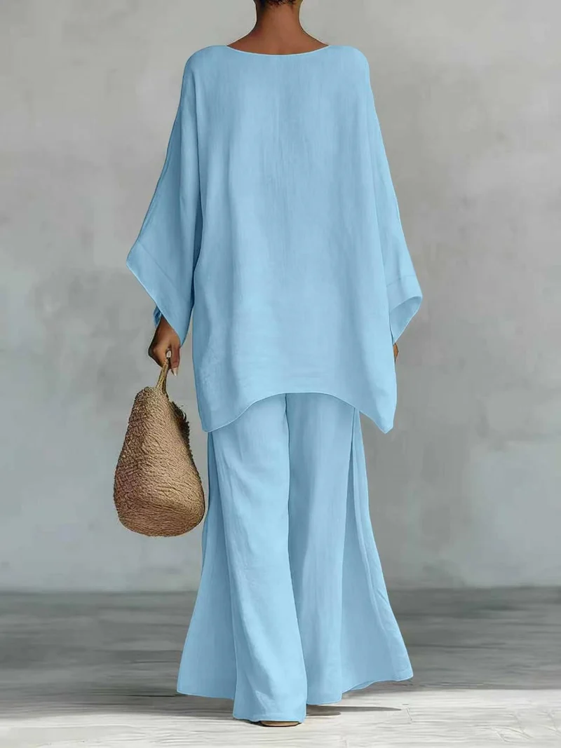 Damen Lässiges Oversize-Kaftanoberteil mit weiten Palazzohosen Nord Taschen