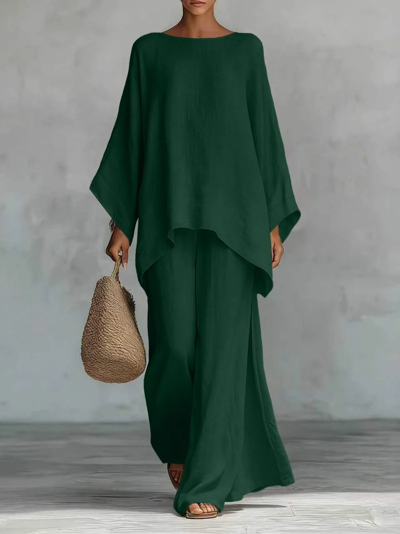 Damen Lässiges Oversize-Kaftanoberteil mit weiten Palazzohosen Nord Taschen