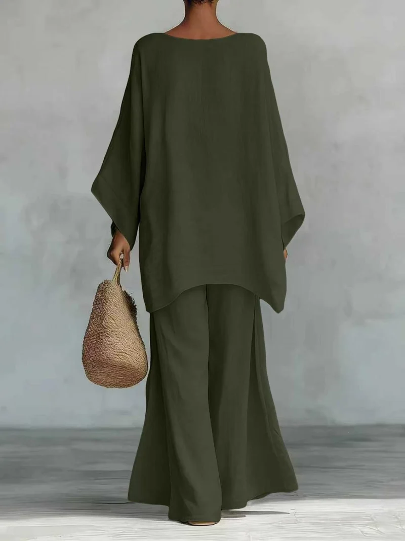 Damen Lässiges Oversize-Kaftanoberteil mit weiten Palazzohosen Nord Taschen