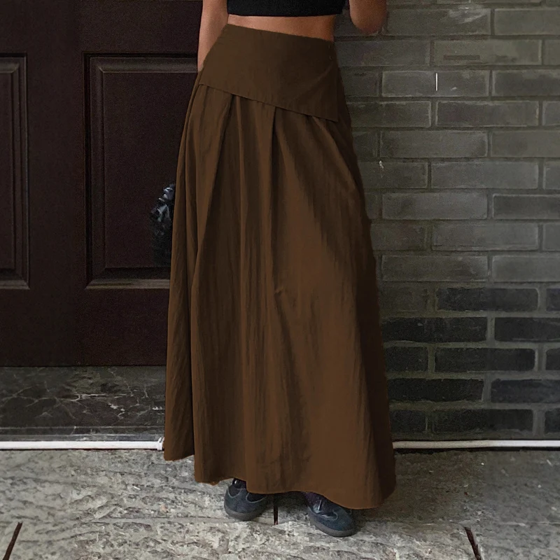 Damen Langer A-Linien Maxirock mit asymmetrischer Wickelblende und Faltenlegung Nord Taschen